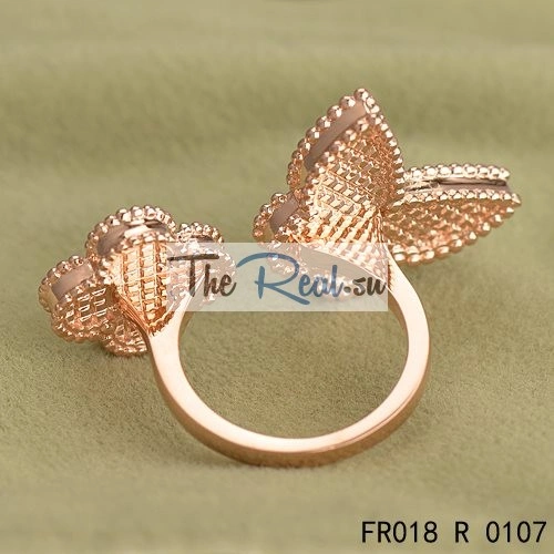 Van Cleef Arpels Luck Alhambra Between The Finger Ring Pink Gold Turquoise With Mother Of Pearl