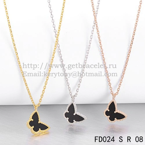 Van Cleef Arpels Lucky Alhambra Butterfly Necklace Pink Gold With Black Onyx Mother Of Pearl