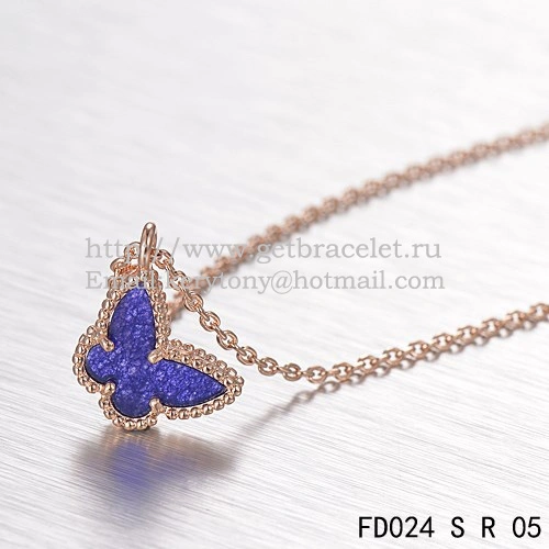 Van Cleef Arpels Lucky Alhambra Butterfly Necklace Pink Gold With Lapis Stone Mother Of Pearl
