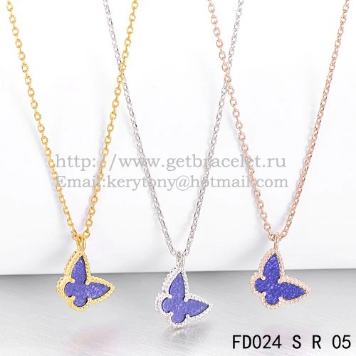 Van Cleef Arpels Lucky Alhambra Butterfly Necklace Pink Gold With Lapis Stone Mother Of Pearl