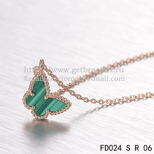 Van Cleef Arpels Lucky Alhambra Butterfly Necklace Pink Gold With Malachite Mother Of Pearl