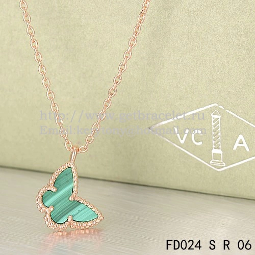 Van Cleef Arpels Lucky Alhambra Butterfly Necklace Pink Gold With Malachite Mother Of Pearl