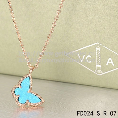 Van Cleef Arpels Lucky Alhambra Butterfly Necklace Pink Gold With Turquoise Mother Of Pearl