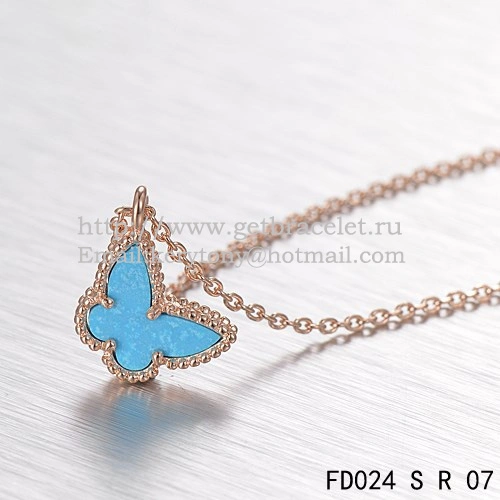 Van Cleef Arpels Lucky Alhambra Butterfly Necklace Pink Gold With Turquoise Mother Of Pearl