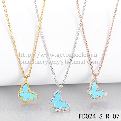 Van Cleef Arpels Lucky Alhambra Butterfly Necklace Pink Gold With Turquoise Mother Of Pearl