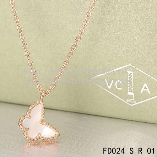 Van Cleef Arpels Lucky Alhambra Butterfly Necklace Pink Gold With White Mother Of Pearl