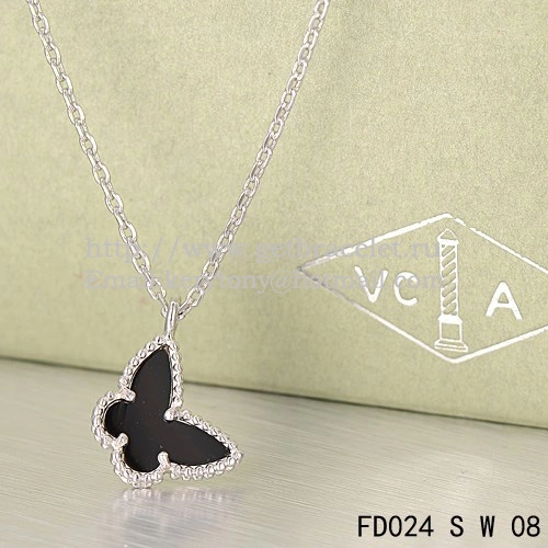Van Cleef Arpels Lucky Alhambra Butterfly Necklace White Gold With Black Onyx Mother Of Pearl