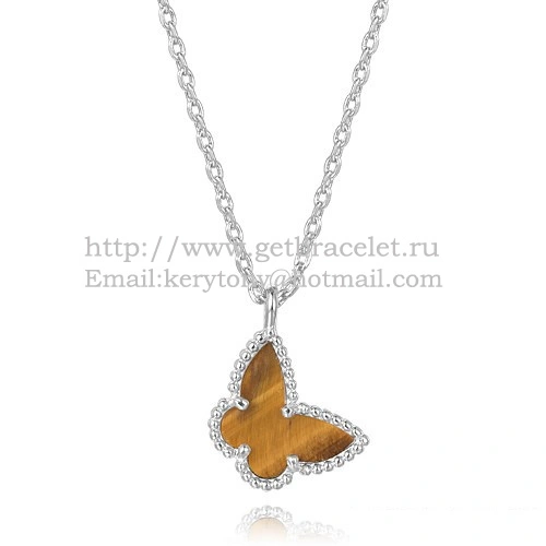 Van Cleef Arpels Lucky Alhambra Butterfly Necklace White Gold With Tiger’s Eye Mother Of Pearl
