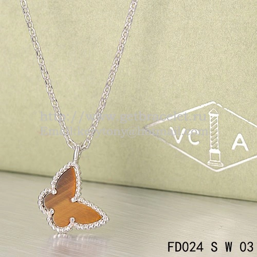 Van Cleef Arpels Lucky Alhambra Butterfly Necklace White Gold With Tiger’s Eye Mother Of Pearl