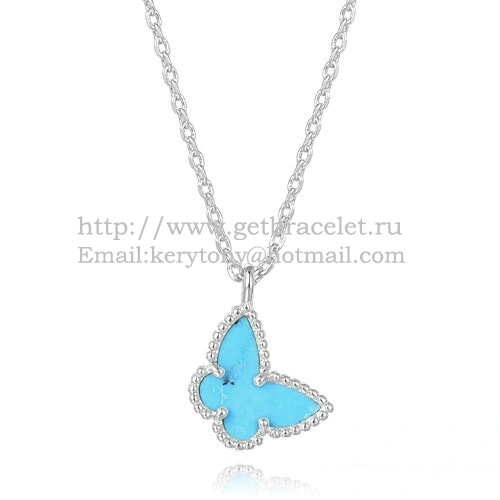 Van Cleef Arpels Lucky Alhambra Butterfly Necklace White Gold With Turquoise Mother Of Pearl
