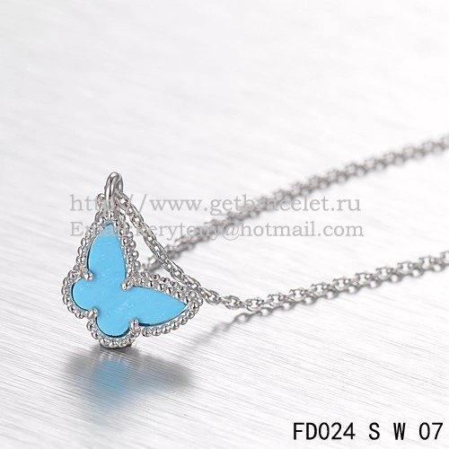 Van Cleef Arpels Lucky Alhambra Butterfly Necklace White Gold With Turquoise Mother Of Pearl
