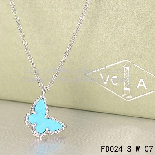 Van Cleef Arpels Lucky Alhambra Butterfly Necklace White Gold With Turquoise Mother Of Pearl