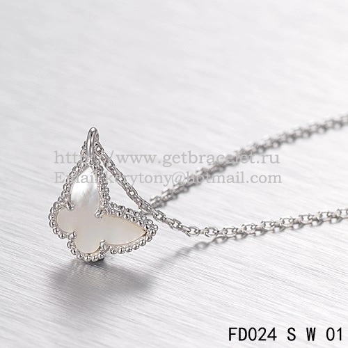 Van Cleef Arpels Lucky Alhambra Butterfly Necklace White Gold With White Mother Of Pearl