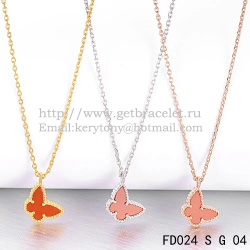 Van Cleef Arpels Lucky Alhambra Butterfly Necklace Yellow Gold With Carnelian Mother Of Pearl