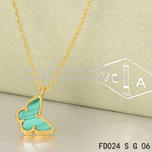 Van Cleef Arpels Lucky Alhambra Butterfly Necklace Yellow Gold With Malachite Mother Of Pearl