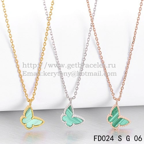 Van Cleef Arpels Lucky Alhambra Butterfly Necklace Yellow Gold With Malachite Mother Of Pearl