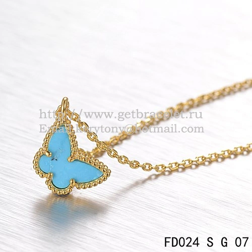 Van Cleef Arpels Lucky Alhambra Butterfly Necklace Yellow Gold With Turquoise Mother Of Pearl