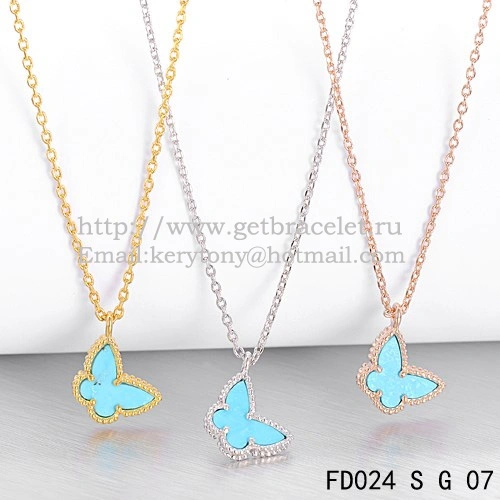 Van Cleef Arpels Lucky Alhambra Butterfly Necklace Yellow Gold With Turquoise Mother Of Pearl