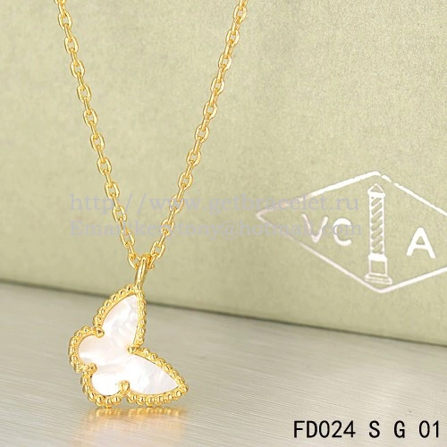 Van Cleef Arpels Lucky Alhambra Butterfly Necklace Yellow Gold With White Mother Of Pearl