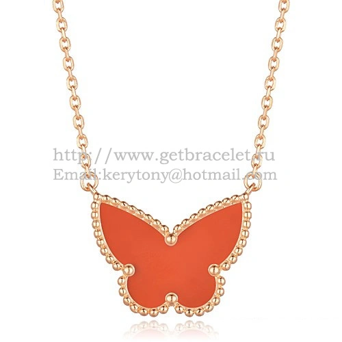 Van Cleef Arpels Lucky Alhambra Butterfly Pendant Pink Gold With Carnelian Mother Of Pearl
