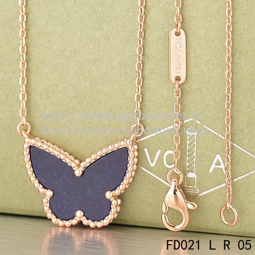 Van Cleef Arpels Lucky Alhambra Butterfly Pendant Pink Gold With Lapis Stone Mother Of Pearl