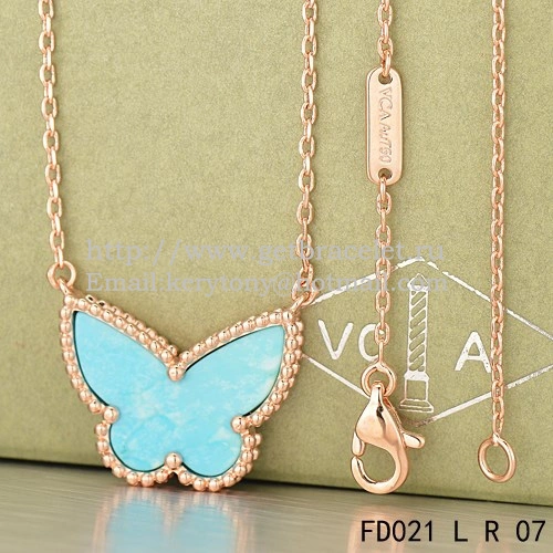 Van Cleef Arpels Lucky Alhambra Butterfly Pendant Pink Gold With Turquoise Mother Of Pearl