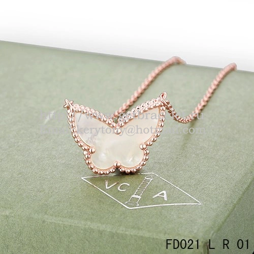Van Cleef Arpels Lucky Alhambra Butterfly Pendant Pink Gold With White Mother Of Pearl
