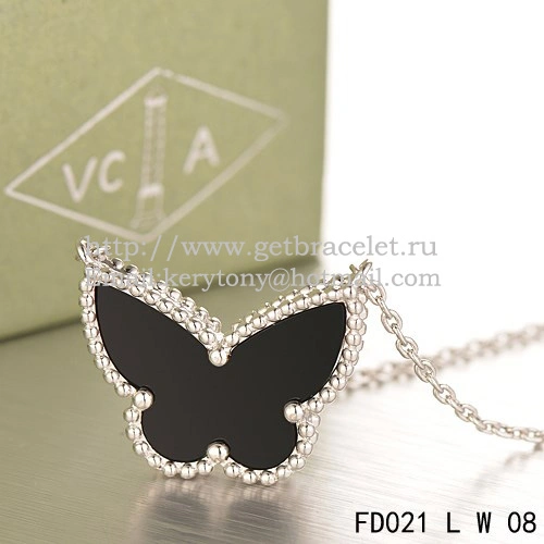 Van Cleef Arpels Lucky Alhambra Butterfly Pendant White Gold With Black Onyx Mother Of Pearl