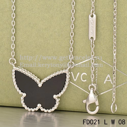Van Cleef Arpels Lucky Alhambra Butterfly Pendant White Gold With Black Onyx Mother Of Pearl