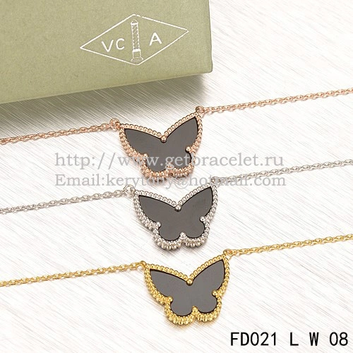 Van Cleef Arpels Lucky Alhambra Butterfly Pendant White Gold With Black Onyx Mother Of Pearl