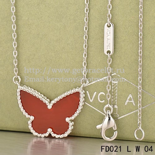 Van Cleef Arpels Lucky Alhambra Butterfly Pendant White Gold With Carnelian Mother Of Pearl