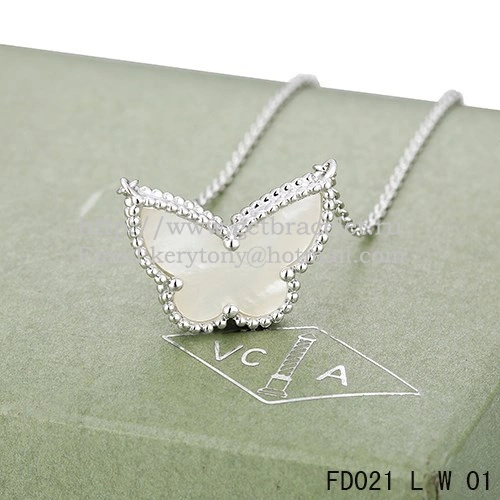 Van Cleef Arpels Lucky Alhambra Butterfly Pendant White Gold With Gray Mother Of Pearl