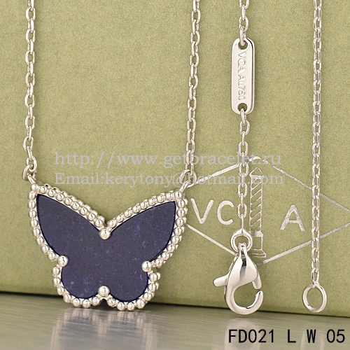 Van Cleef Arpels Lucky Alhambra Butterfly Pendant White Gold With Lapis Stone Mother Of Pearl