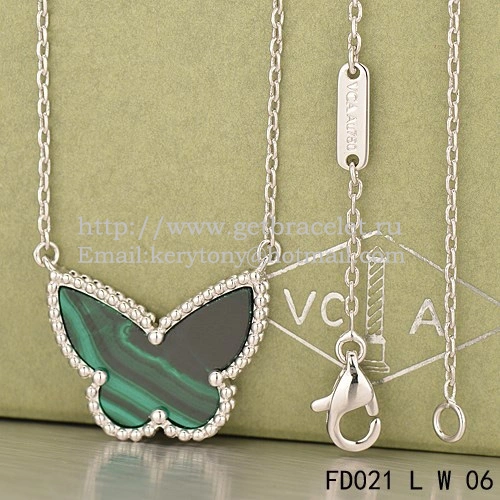 Van Cleef Arpels Lucky Alhambra Butterfly Pendant White Gold With Malachite Mother Of Pearl