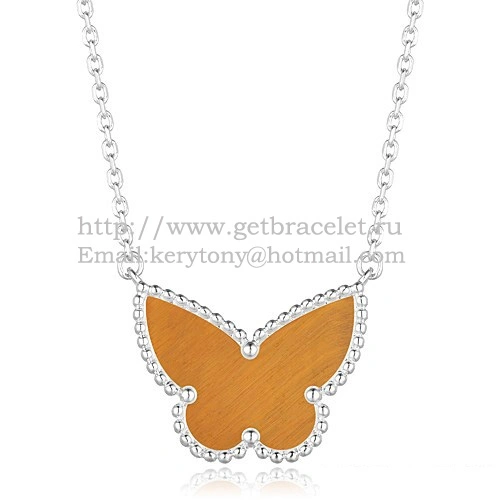 Van Cleef Arpels Lucky Alhambra Butterfly Pendant White Gold With Tiger’s Eye Mother Of Pearl