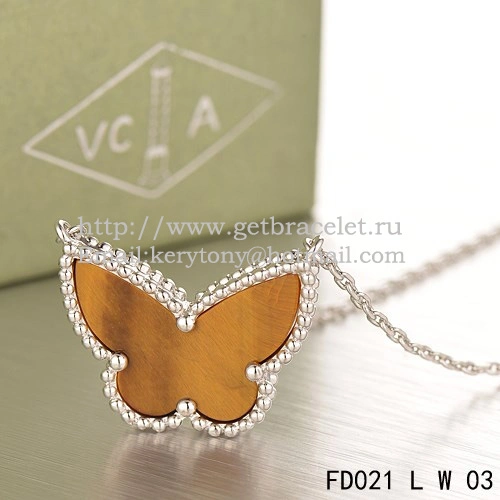 Van Cleef Arpels Lucky Alhambra Butterfly Pendant White Gold With Tiger’s Eye Mother Of Pearl