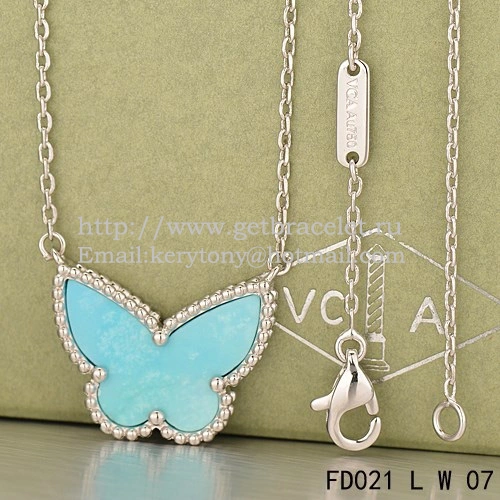 Van Cleef Arpels Lucky Alhambra Butterfly Pendant White Gold With Turquoise Mother Of Pearl