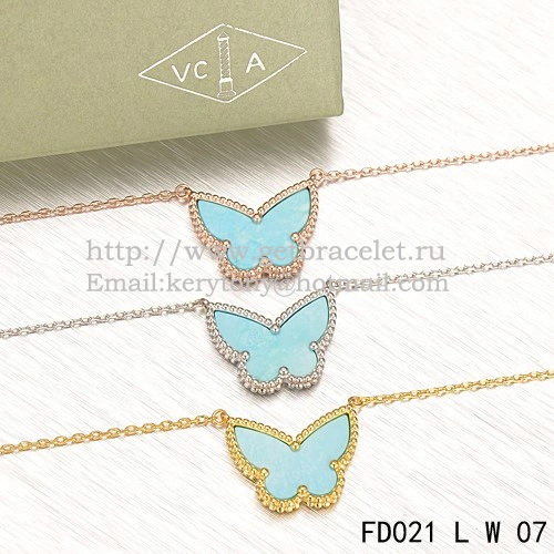 Van Cleef Arpels Lucky Alhambra Butterfly Pendant White Gold With Turquoise Mother Of Pearl