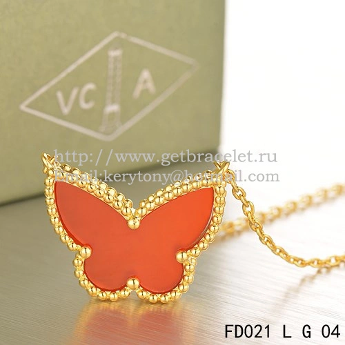 Van Cleef Arpels Lucky Alhambra Butterfly Pendant Yellow Gold With Carnelian Mother Of Pearl