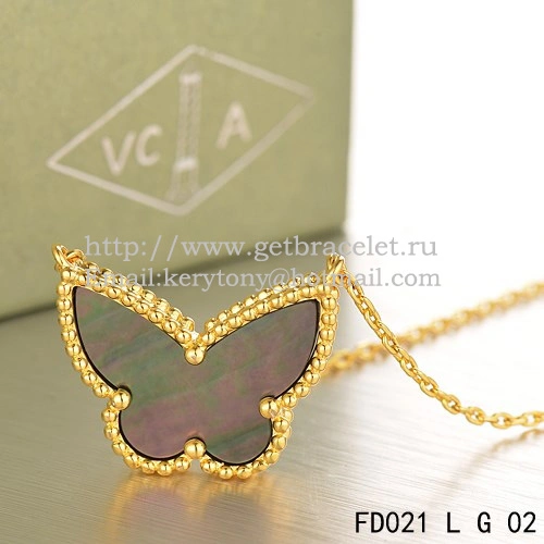 Van Cleef Arpels Lucky Alhambra Butterfly Pendant Yellow Gold With Gray Mother Of Pearl