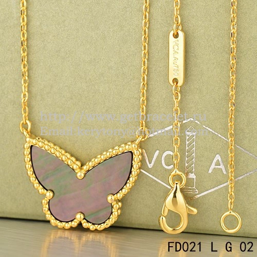 Van Cleef Arpels Lucky Alhambra Butterfly Pendant Yellow Gold With Gray Mother Of Pearl