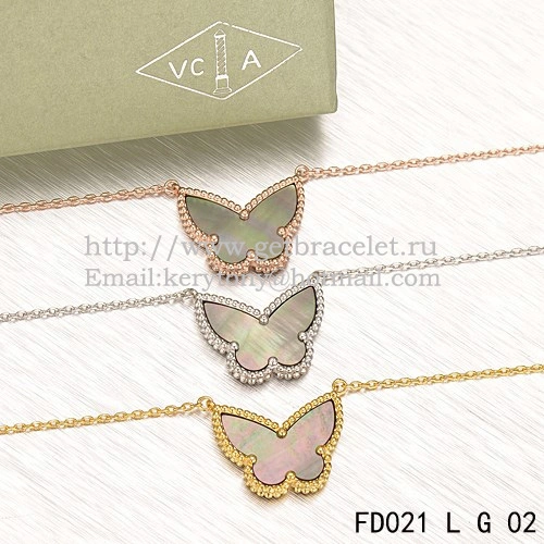 Van Cleef Arpels Lucky Alhambra Butterfly Pendant Yellow Gold With Gray Mother Of Pearl