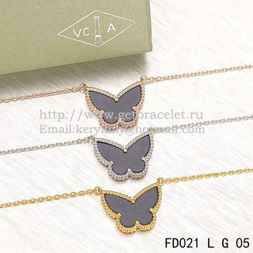 Van Cleef Arpels Lucky Alhambra Butterfly Pendant Yellow Gold With Lapis Stone Mother Of Pearl