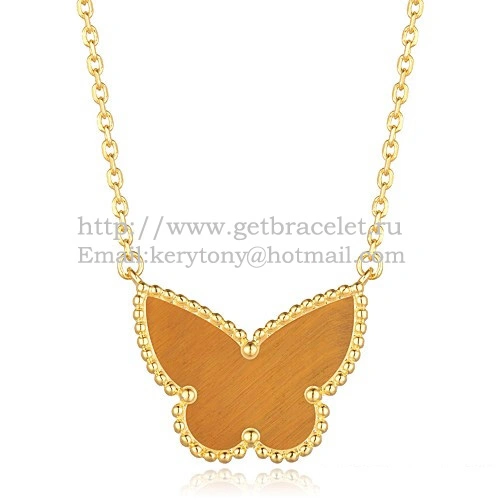 Van Cleef Arpels Lucky Alhambra Butterfly Pendant Yellow Gold With Tiger’s Eye Mother Of Pearl
