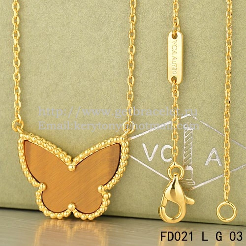 Van Cleef Arpels Lucky Alhambra Butterfly Pendant Yellow Gold With Tiger’s Eye Mother Of Pearl