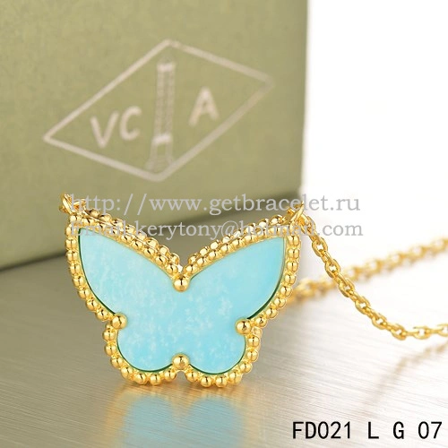 Van Cleef Arpels Lucky Alhambra Butterfly Pendant Yellow Gold With Turquoise Mother Of Pearl