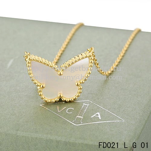 Van Cleef Arpels Lucky Alhambra Butterfly Pendant Yellow Gold With White Mother Of Pearl