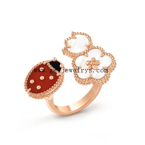 Van Cleef Arpels Lucky Spring Between The Finger Ring Carnelian and Mother-of-pearl and Onyx Rose Gold