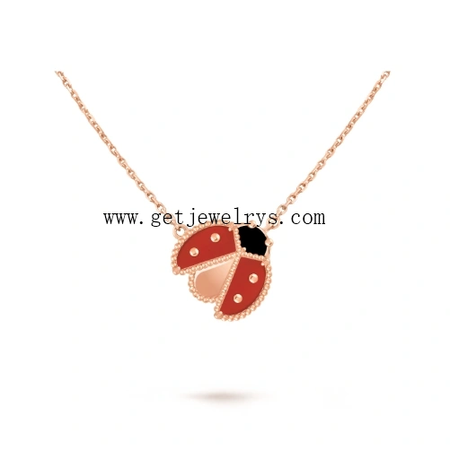 Van Cleef Arpels Lucky Spring Open Wings Ladybug Pendant Carnelian and Onyx Rose Gold