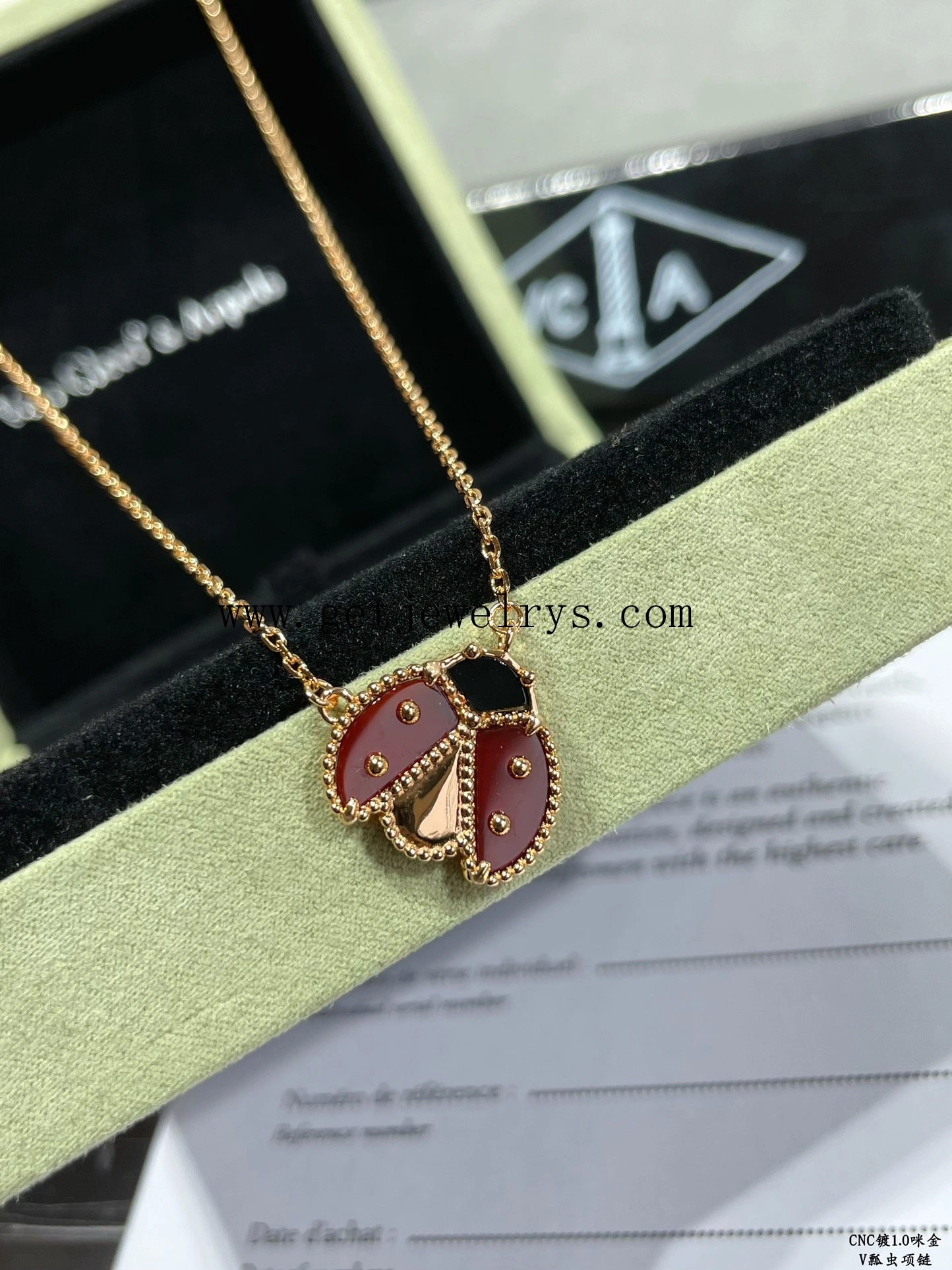 Van Cleef Arpels Lucky Spring Open Wings Ladybug Pendant Carnelian and Onyx Rose Gold